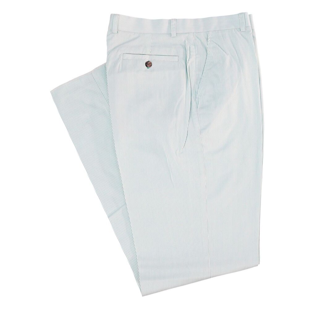 Mens 32 Light Blue White Pinstripe Chino Pants Flat Front Straight Fit Trousers